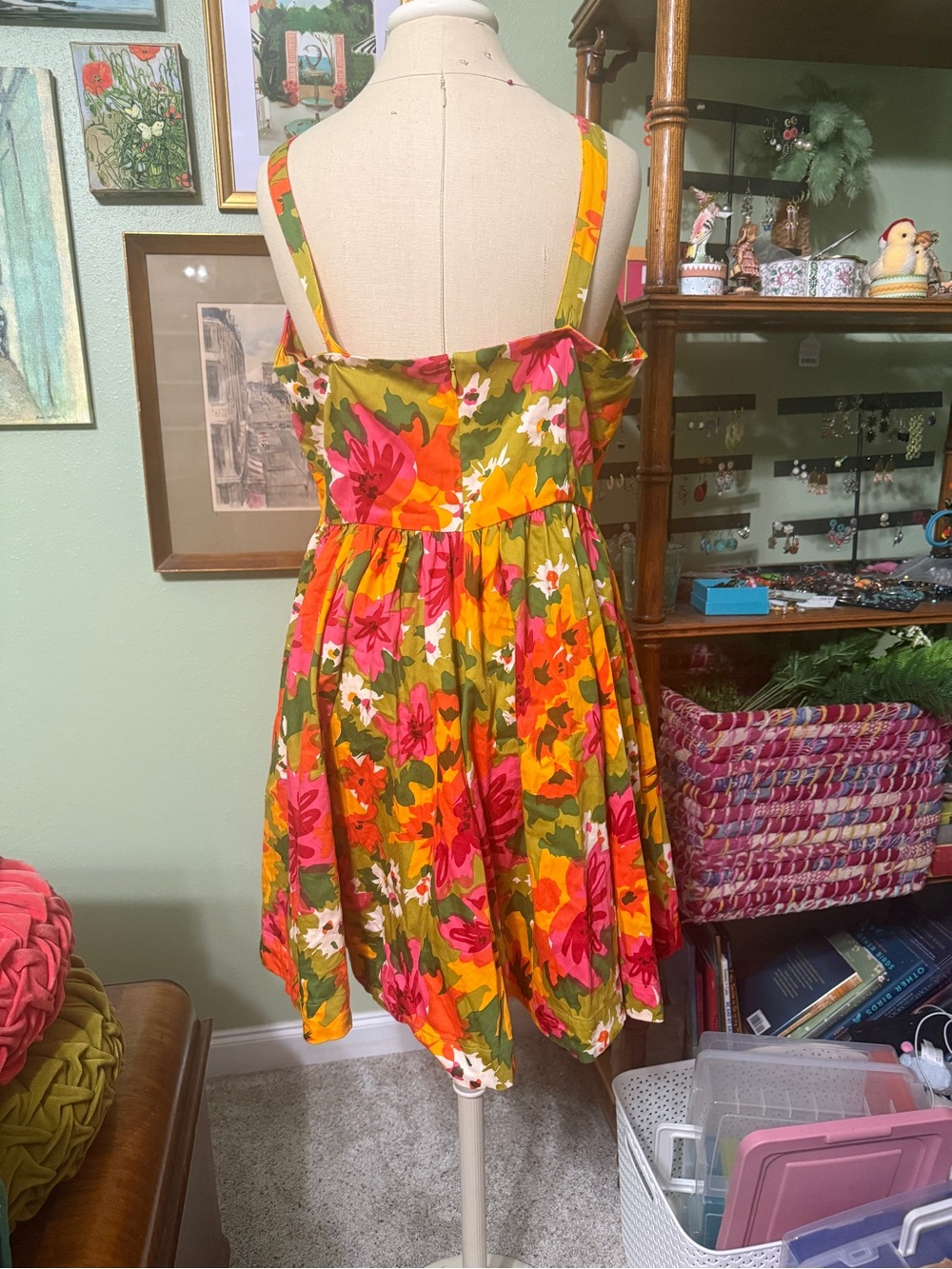 Trashy Diva Floral Dress in Pink, Orange, Olive Green - Picture 2 of 4